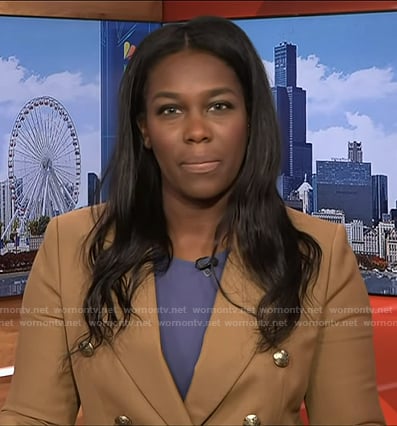 Adrienne Broaddus's brown double breasted blazer on NBC News Daily