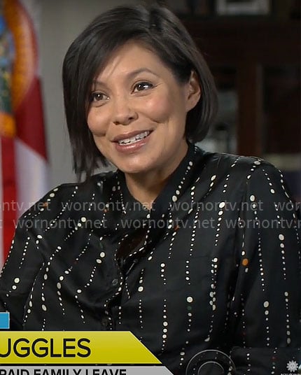 Alex Wagner's black dot print shirt on CBS Mornings