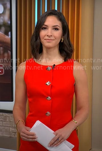 Ali Bauman's red button front dress on CBS Mornings