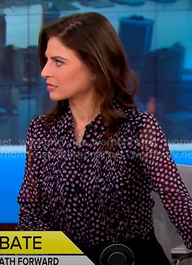 Bianna Golodryga's printed ruffled jumpsuit on CBS Mornings
