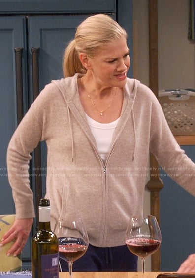 Carol's beige zip hoodie on Leanne