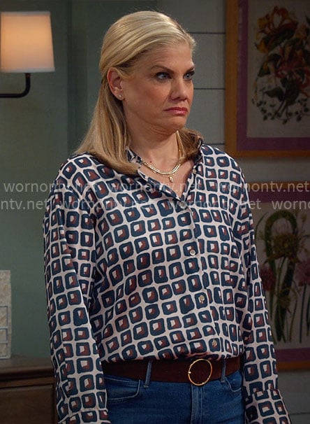 Carol's printed button down blouse on Leanne