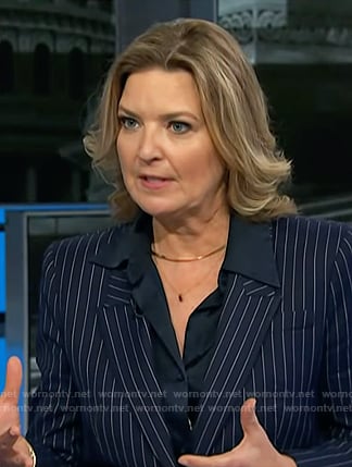 Christine Romans' navy pinstripe blazer and skirt suit on NBC News Daily