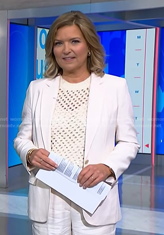 Christine Romans' white pointelle sweater on NBC News Daily