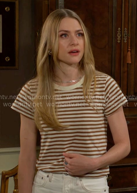 Claire's brown striped tee on The Young and the Restless