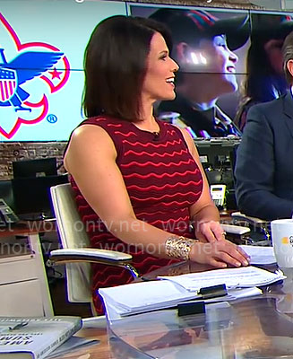 Dana Jacobson's burgundy and red wavy stripe dress on CBS Mornings