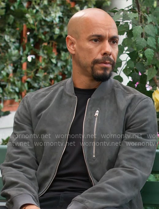 Devon's grey suede bomber jacket on The Young and the Restless