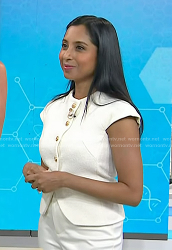 Dr. Roshini Rajapaksa's white button front top on Today