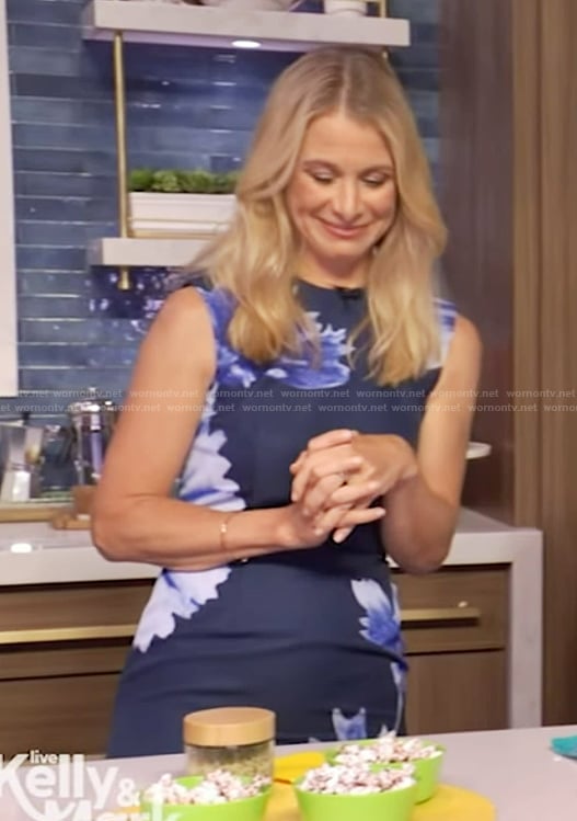 Dr Wendy Bazilian's blue floral print sleeveless dress on Live with Kelly and Mark