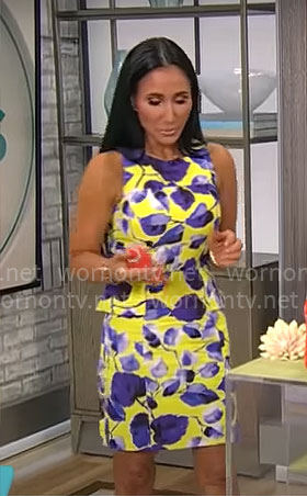 Elizabeth Werner's yellow and purple leaf print dress on CBS Mornings
