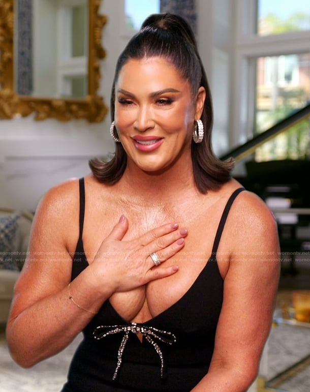 Emily's bow embellished confessional dress on The Real Housewives of Orange County