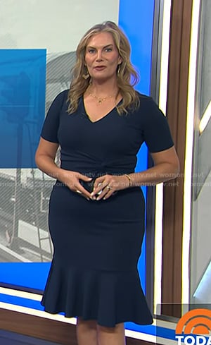 Emily's navy ruffle hem dress on Today