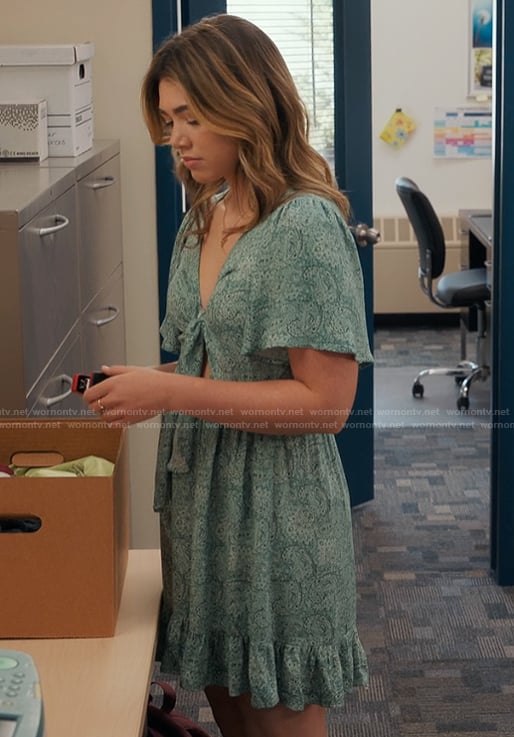 Erin's printed tie front dress on My Life with the Walter Boys