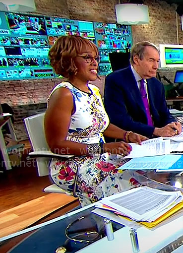 Gayle King's floral sleeveless dress on CBS Mornings