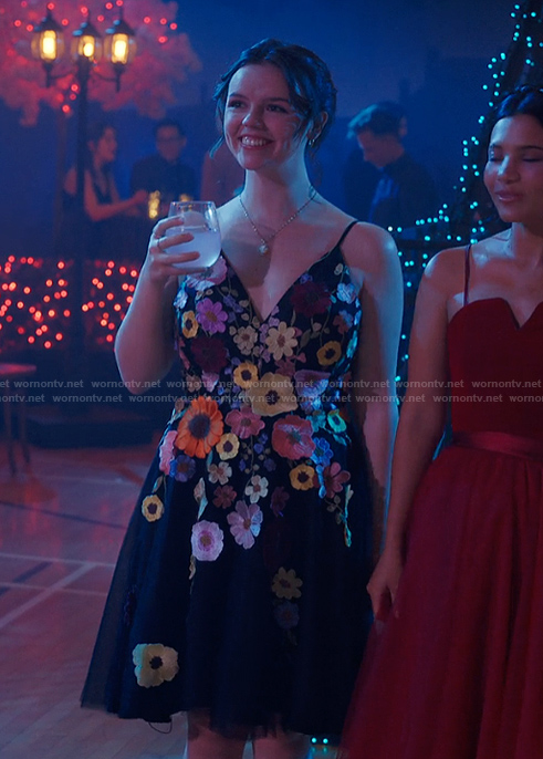 Grace's black floral applique dress