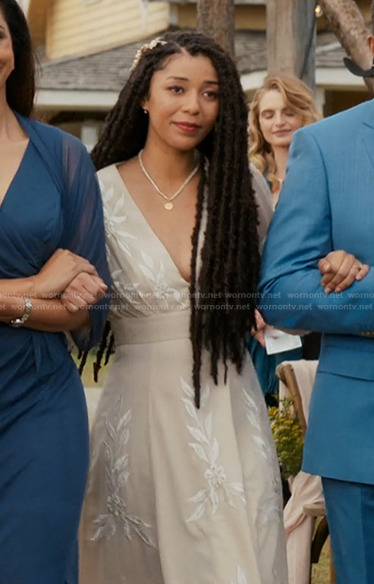 Haley's floral embroidered gown on My Life with the Walter Boys