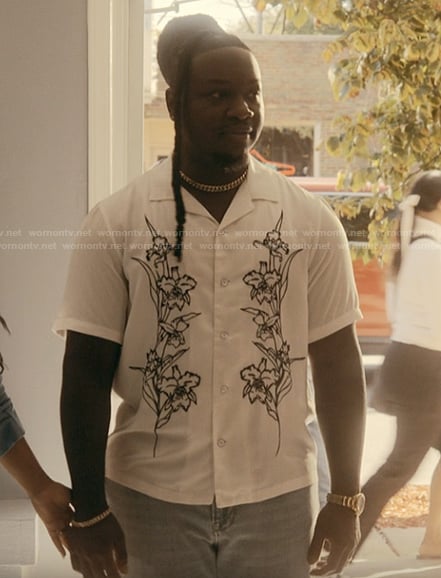 Hannibal's white floral shirt on The Chi