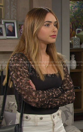 Holly's black floral sleeve top on Days of our Lives