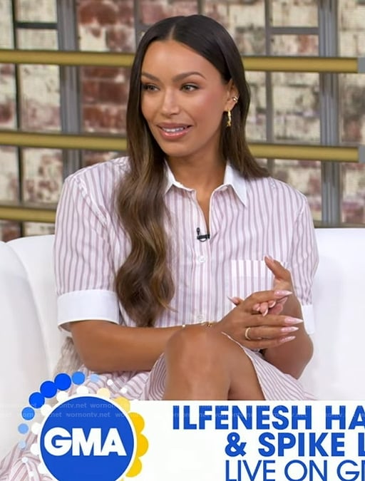 Ilfenesh Hadera's pink striped top and mini skirt on Good Morning America