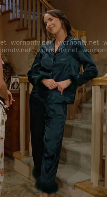 Ivy's green feather trim pajamas on The Bold and the Beautiful