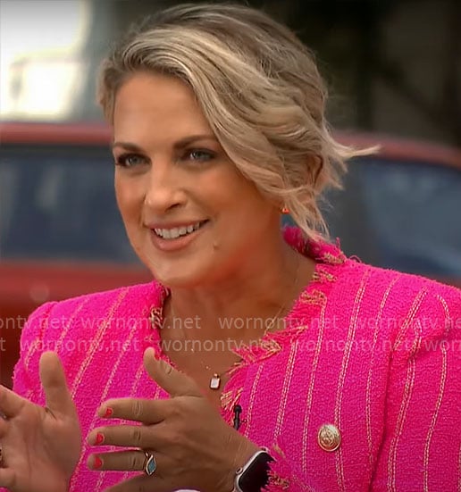 Jamie Yuccas' pink striped tweed jacket on CBS Mornings