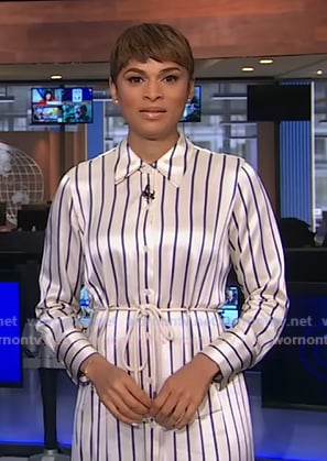 Jericka's stripe shirtdress on CBS Evening News