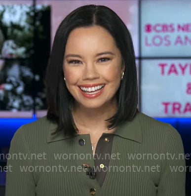 Jo Ling Kent's green rib knit dress on CBS Mornings