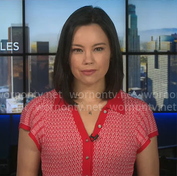 Jo Ling Kent's red knit polo dress on CBS Mornings