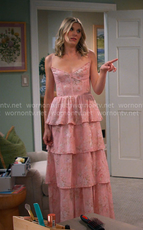 Josie's pink floral flower girl dress on Leanne