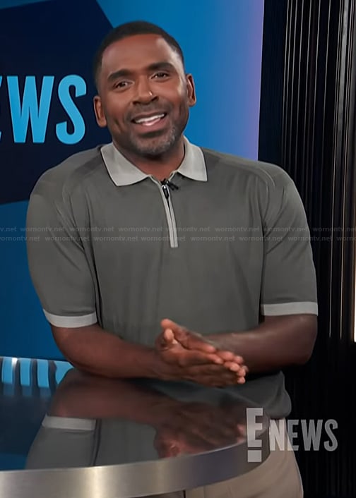 Justin's contrast gray polo on E! News