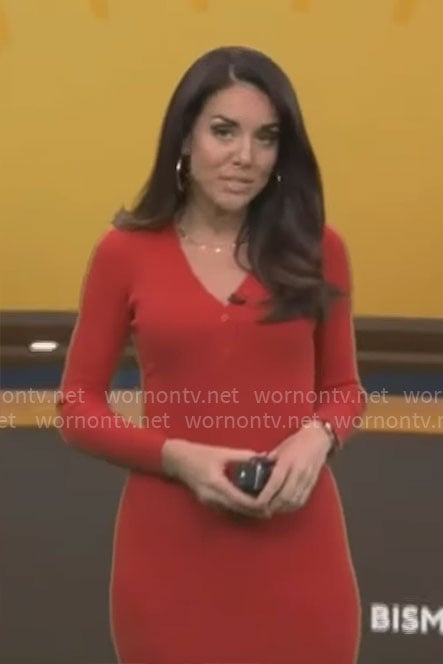 Kate Bilo's red long sleeve knit dress on CBS Mornings