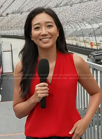 Kathy Park's red v-neck sleeveless top on Today