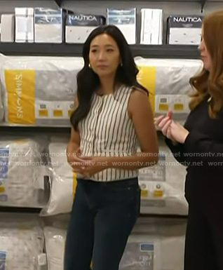 Kathy Park's white stripe sleeveless top on Today