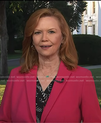 Kelly O’Donnell's black print blouse and necklace on Today