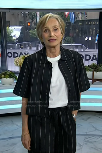 Kristin Scott Thomas's black pinstripe shirt and pants on Today