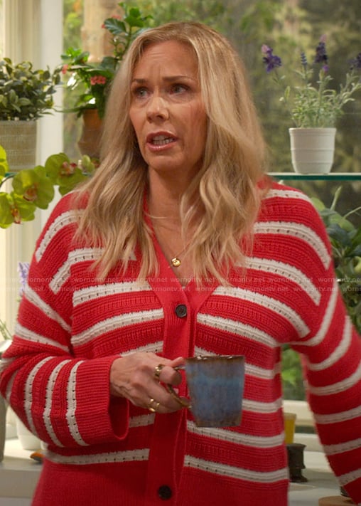 Leanne's pink striped cardigan on Leanne