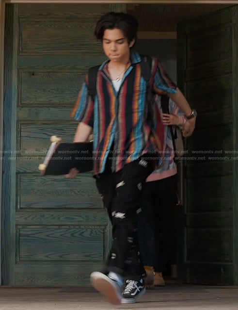 Lee's striped shirt and pants on My Life with the Walter Boys