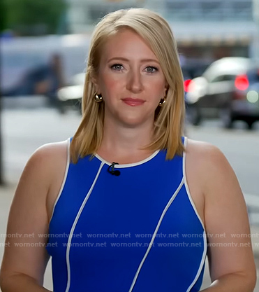 Lisa Rozner's blue sleeveless dress on CBS Evening News