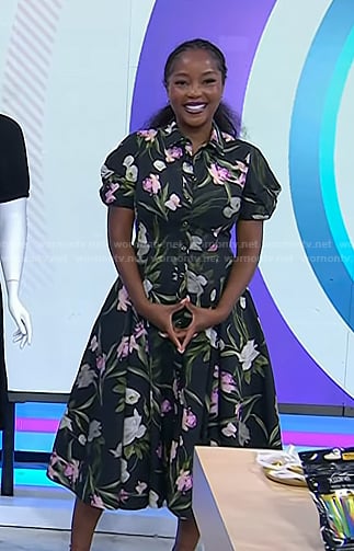 Makho's black floral puff sleeve shirtdress on Today