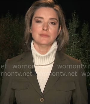 Margaret Brennan's olive green jacket on CBS Mornings