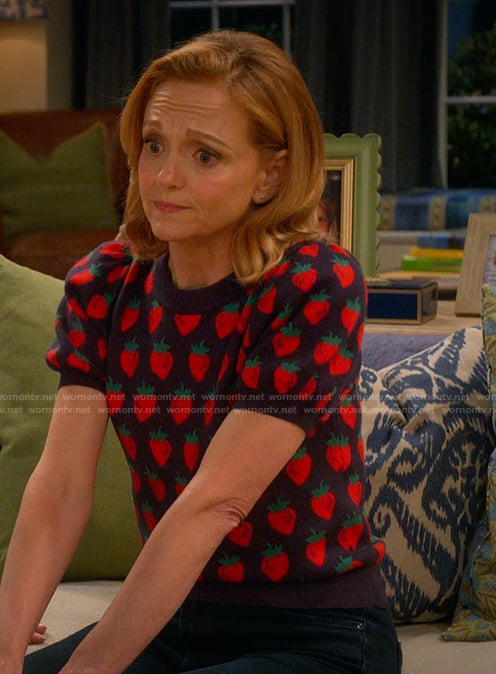 Mary's strawberry print top on Leanne