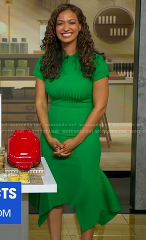 Milly's green ribbed ruffle hem dress on Good Morning America