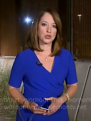 Mireya Villarreal's blue faux-wrap dress on CBS Mornings