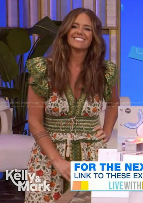 Monica Mangin's floral lace trim midi dress on Live with Kelly and Mark