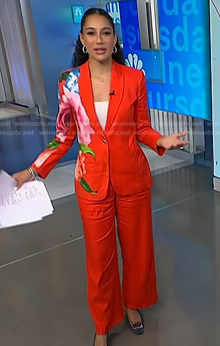 Morgan's red floral blazer and pants on NBC News Daily