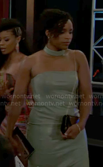 Naomi's green leather dress on Beyond the Gates