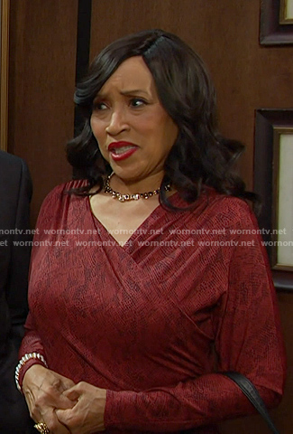 Paulina's red snake print wrap dress on Days of our Lives