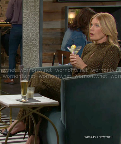 Phyllis's gold front keyhole cutout dress on The Young and the Restless