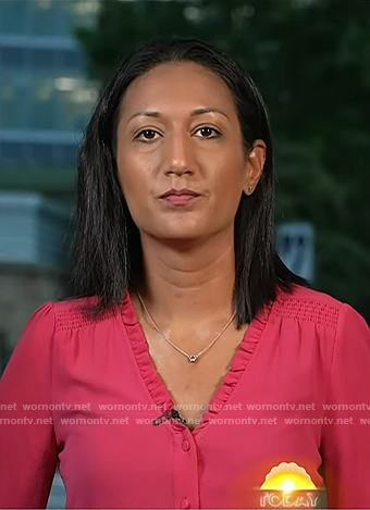 Priya Sridha's pink ruffle trim blouse on Today
