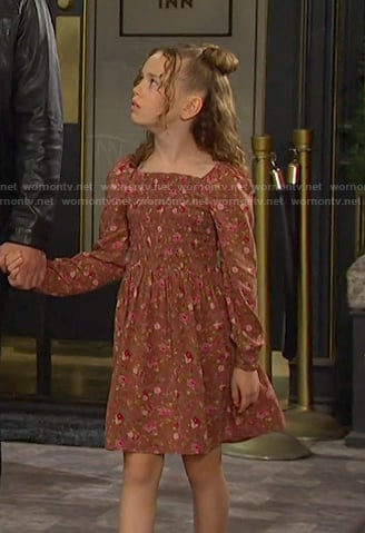 Rachel's brown floral smocked dress on Days of our Lives